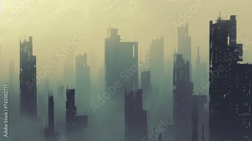 Skyscrapers  tall buildings  concrete  city  urbanism  haze  high rise structure  office construction  urban ecosystem  clouds. Beauty and grandeur of modern architecture concept. Generative by AI