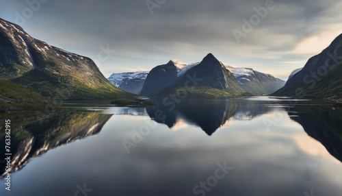 Landscape of the mountains of Norway. Natural background. Lake and mountains of Norway