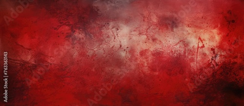 A red and black painting on a white backdrop