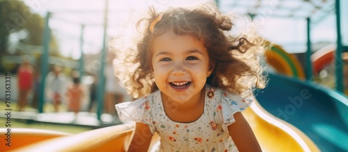Little girl enjoying a slid...