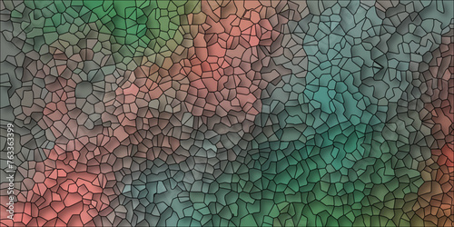 Abstract Seamless Multicolor Broken Stained-Glass Geometric Retro Tiles Pattern Quartz Crystal 3D Voronoi Diagram Background. For Artful Websites, Presentations, Brochures, and Social Media Graphics.