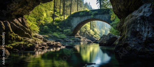 An arch bridge over a river...
