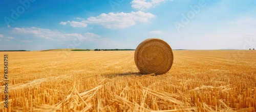 A hay bale in a field under...
