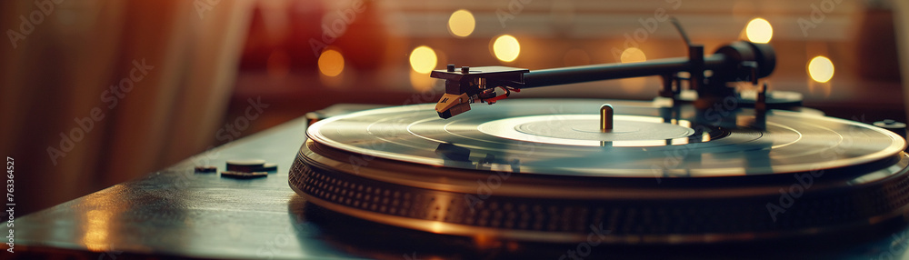 Obraz premium Antique turntable with vinyl ethereal notes and key