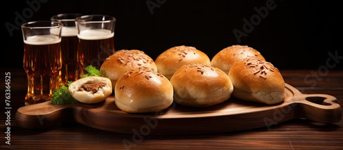 A tray of bread and a glass...