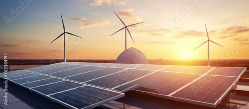 Solar panels and wind turbi...