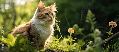 Cat sitting amidst grass an...