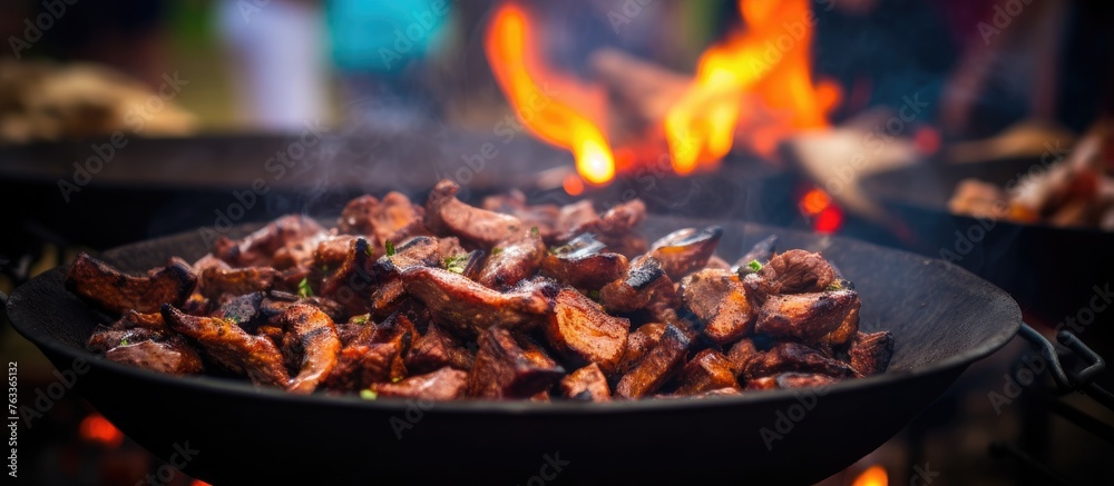 Food sizzling on a grill up close Food sizzling on a grill up close
