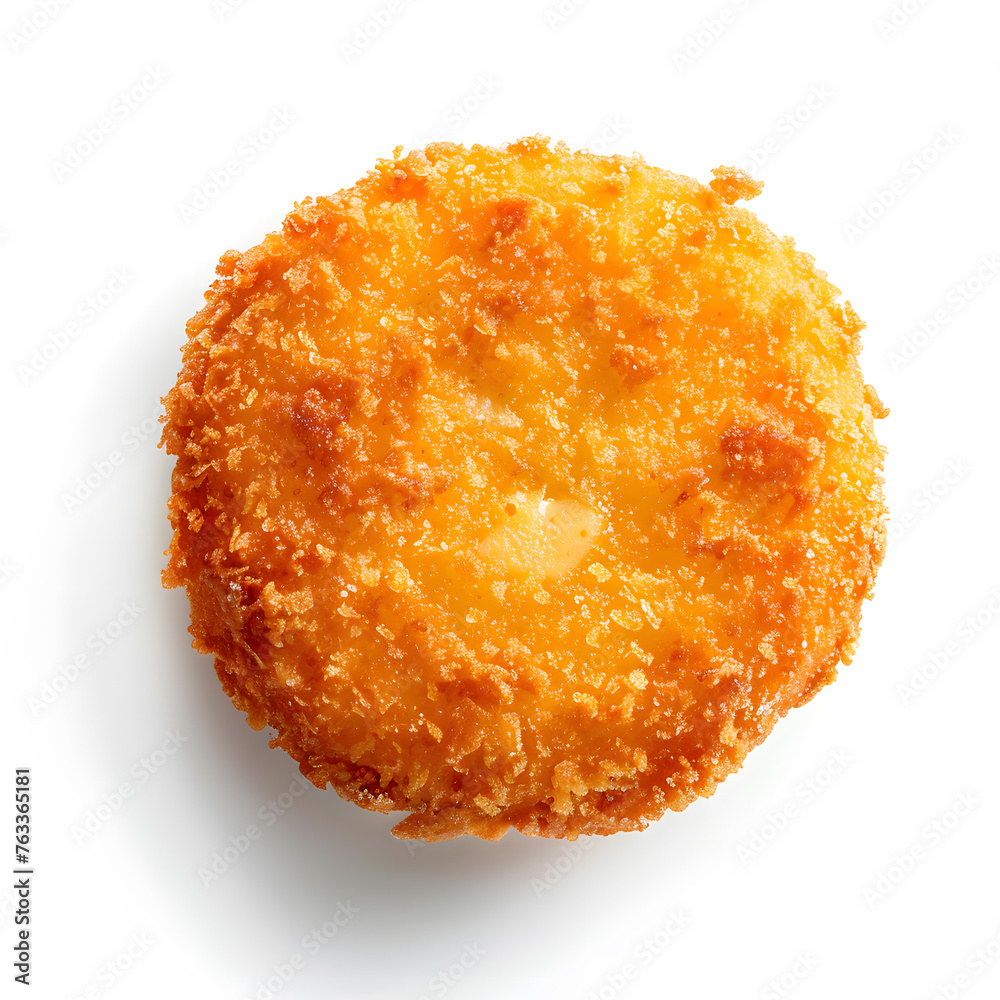 Fried breaded camembert nugget isolated on white, top view Fried breaded camembert nugget isolated on white, top view