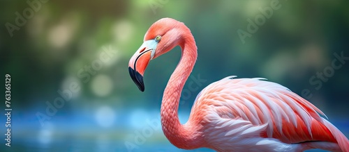 Flamingo wading in water, l...