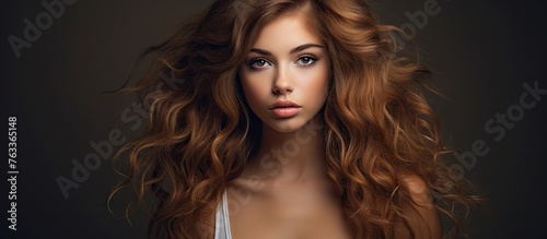 Woman with striking long re...