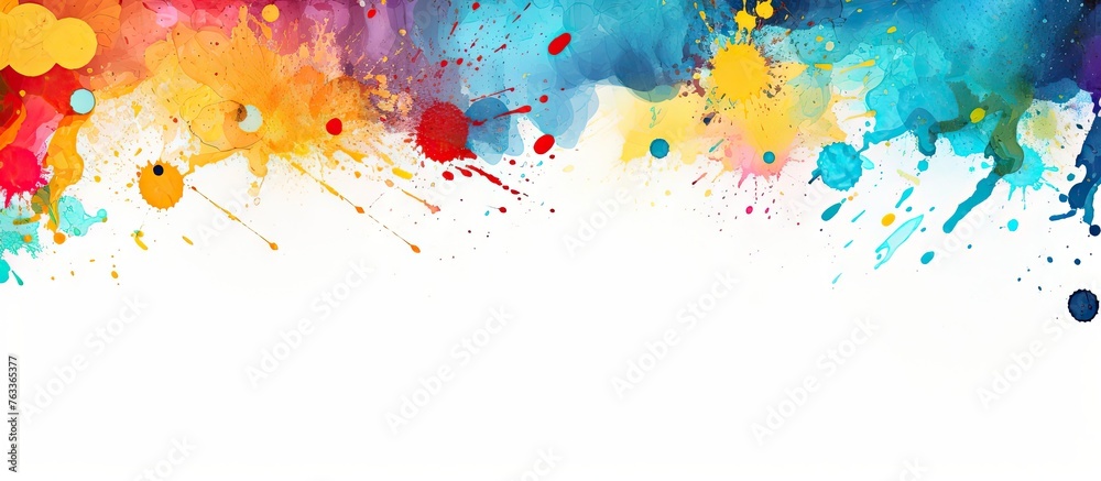 Colorful paint splatters on a canvas