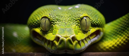 A green snake with an open ...