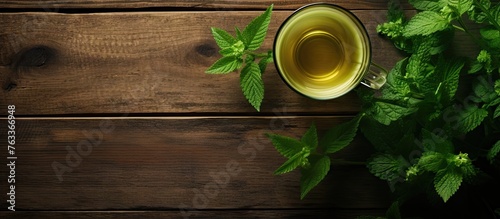 A cup of herbal mint tea up...