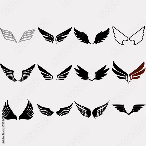 wings icon set vector