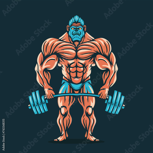 red white black modern style minimalist lines of a strong muscle pose strong body builder anatomy man at gym with bundle Doing exercises in all body positions using different gym equipment