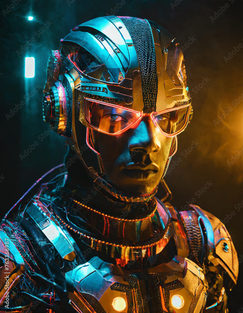 Portrait de cyborg humain hybride dans une armure