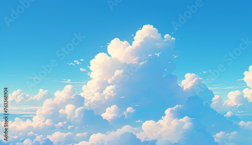 White clouds in the sky, pink and blue sky, anime aesthetic style
