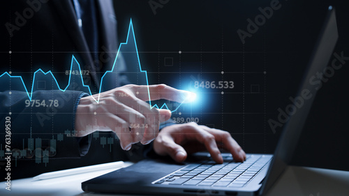 businessman trading in stock market exchange on virtual screen in office workplace signing investment documents and money management with trading chart financial planning for saving and passive income