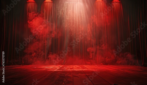 Mystical Stage with Red Spotlight and Smoke 