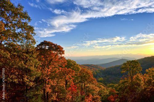 Autumn color in the Blue Ridge Mountains, USA; United States of America photo