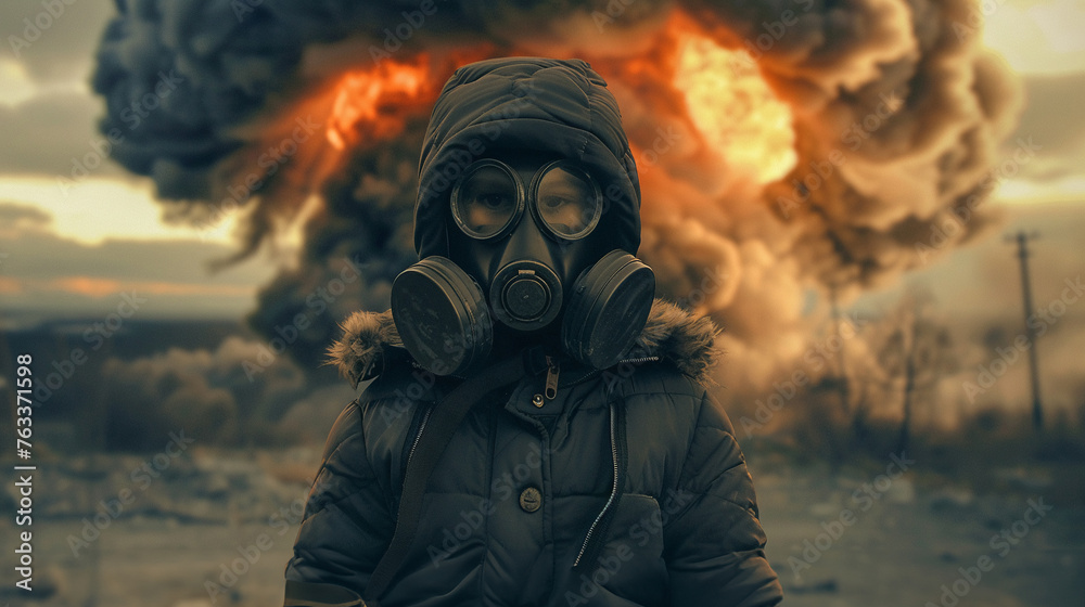 Kid against nuclear blast gas mask Kid against nuclear blast gas mask