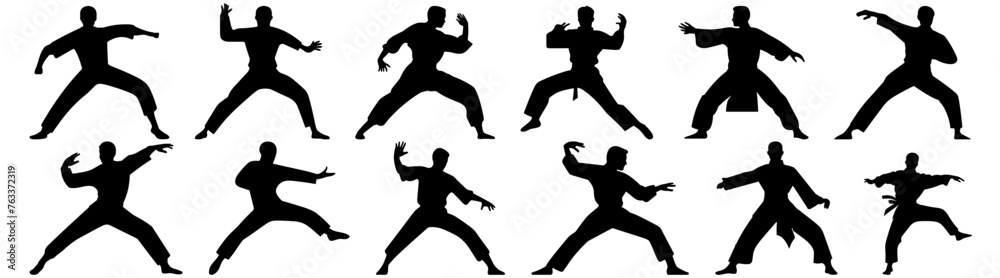 Fototapeta premium Fighter karate kung fu silhouette set vector design big pack of illustration and icon
