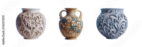 Set of beautiful vase, illustration, isolated over on transparent white background