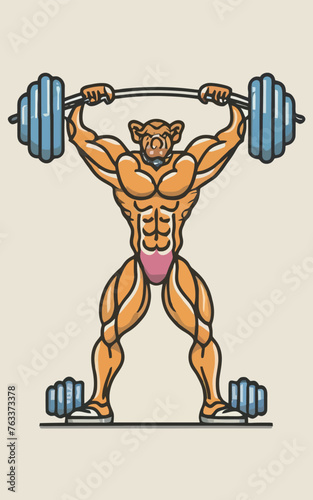 red white black modern style minimalist lines of a strong muscle pose strong body builder anatomy man at gym with bundle Doing exercises in all body positions using different gym equipment