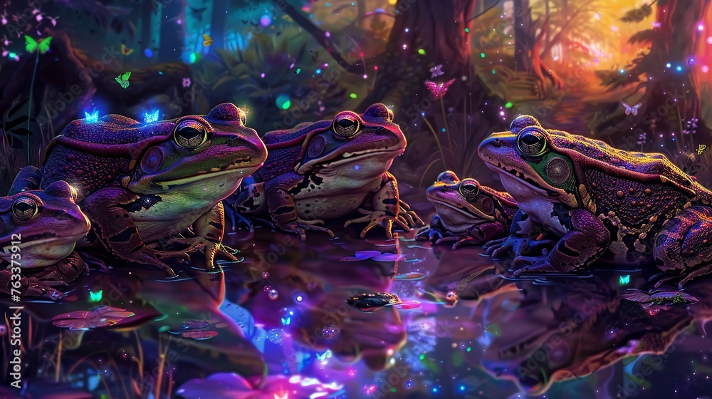 Around the pond frogs convene