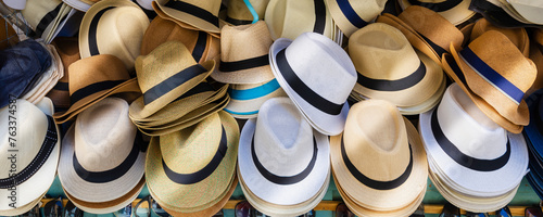 Italian hats for sale, Trapani City; Trapani, Sicily, Italy photo