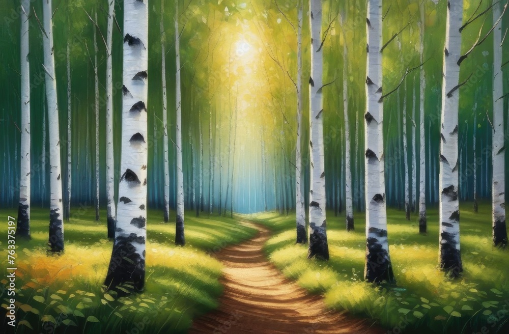 Birch forest, summer, background. Birch grove, road, field, sun. Birch forest, summer, background. Birch grove, road, field, sun.