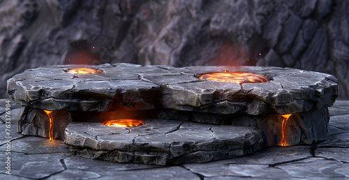 Fire lava podium rock volcano background product magma display 3d scene stone floor