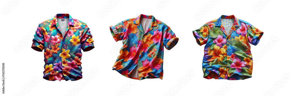 Set of beautiful Colorful Hawaiian Shirts, illustration, isolated over on transparent white background Set of beautiful Colorful Hawaiian Shirts, illustration, isolated over on transparent white background