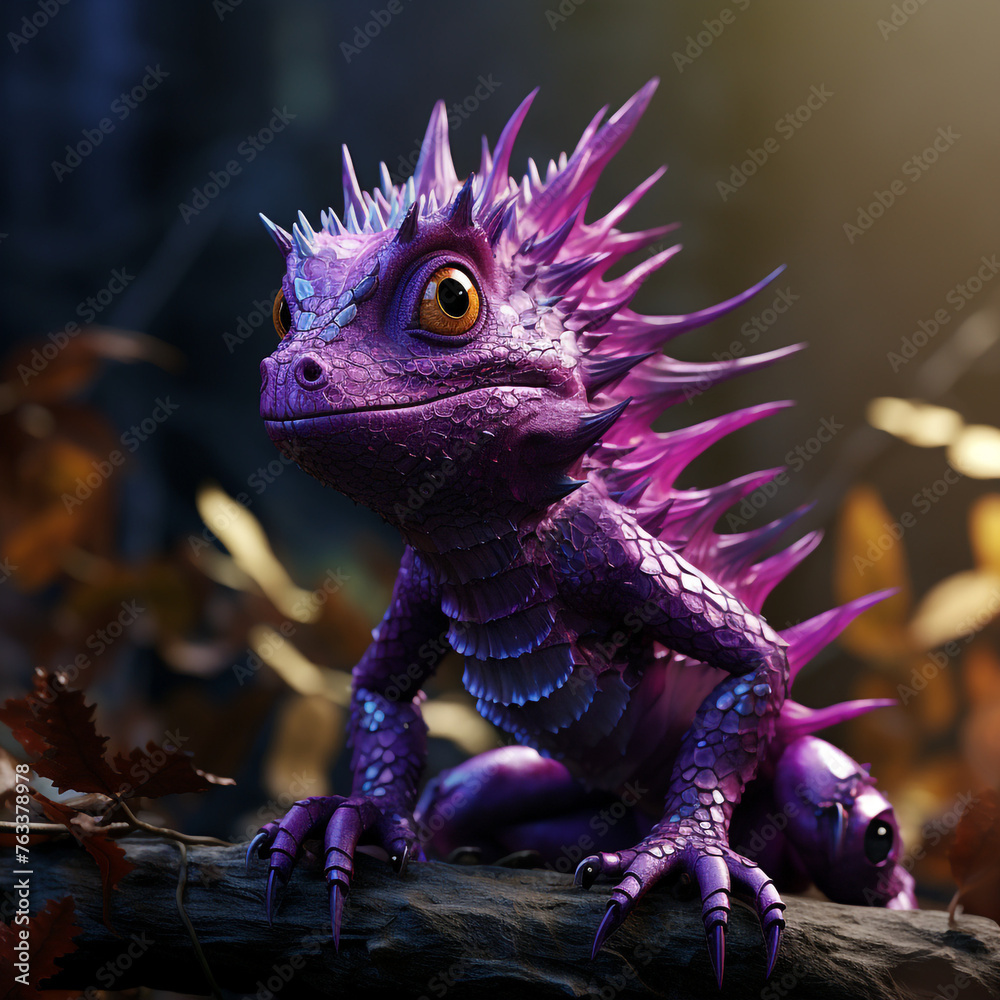 poisonous little purple lizard with spikes сreated with Generative Ai - obrazy, fototapety, plakaty 