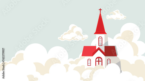 Sky cloud church red view flat vector © Aina