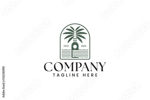 palm bottle and river elegant logo design for resort and residential company business