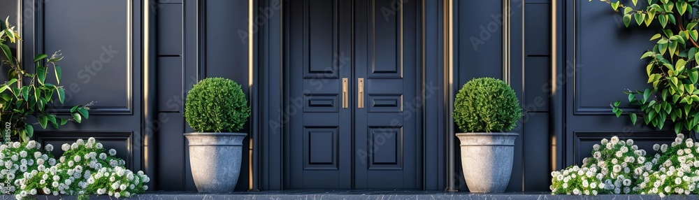 Fototapeta premium Welcoming home entrance with door and plants