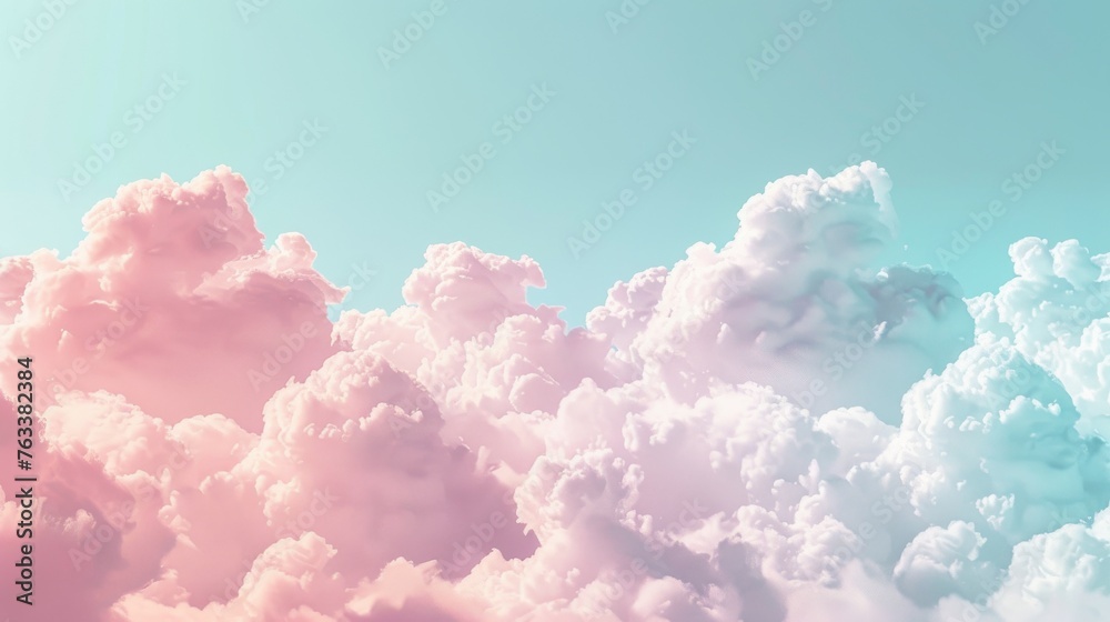 A 3D-rendered backdrop of fluffy clouds in pastel colors, offering a soft and cute setting with ample space for advertising A 3D-rendered backdrop of fluffy clouds in pastel colors, offering a soft and cute setting with ample space for advertising