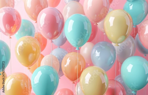 Fototapeta A 3D-rendered backdrop featuring a collection of colorful balloons, offering a playful and cute atmosphere with copy space