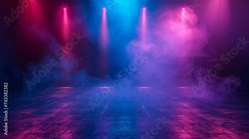 Dark stage shows, blue, and purple background,