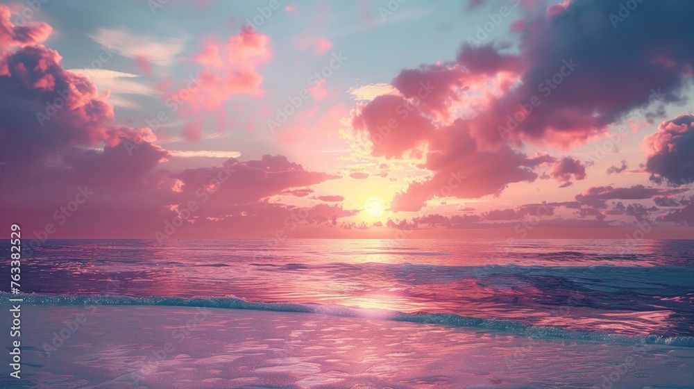 Serene Pink Sunset over the Atlantic Ocean in California with Dreamy Clouds