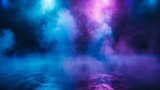 Dark stage shows, blue, and purple background,