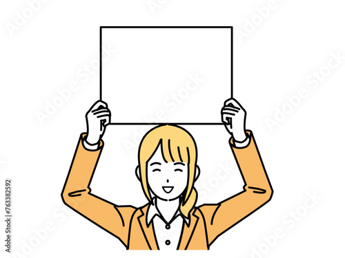 ホワイトボードを持つ女性会社員のイラスト