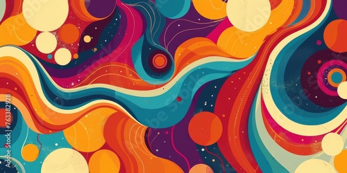 A 70s funk music record cover design, featuring groovy colors and patterns for a music-themed vintage banner photo