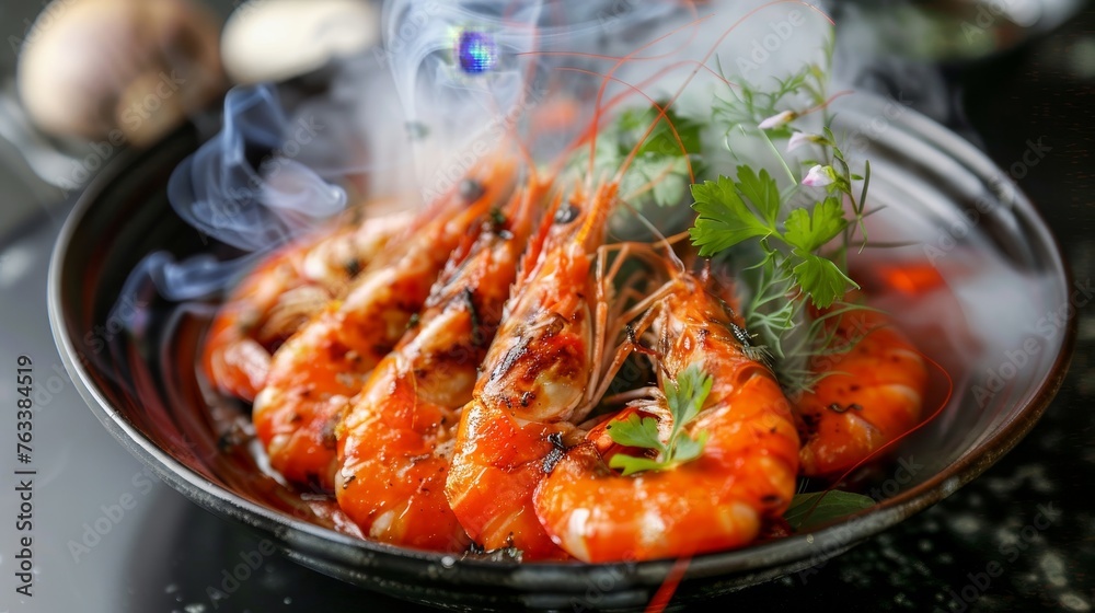 Shrimps fresh dish served in a fancy decoration Shrimps fresh dish served in a fancy decoration