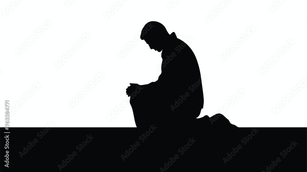 Vector silhouette of Muslim man praying  flat vector
