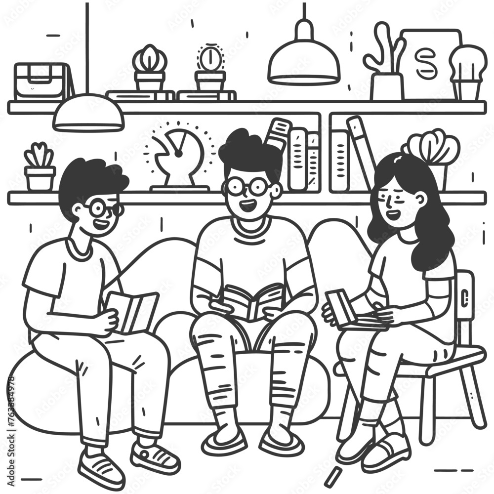 Outline illustration for positive learning situations in the classroom at school Outline illustration for positive learning situations in the classroom at school