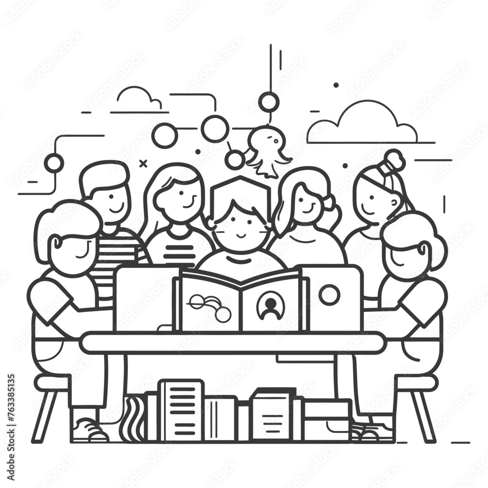 Outline illustration for positive learning situations in the classroom at school Outline illustration for positive learning situations in the classroom at school