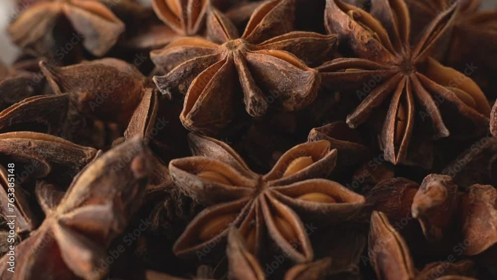 Macro close up video of star anise. 360 degree rotation of anise. Macro close up video of star anise. 360 degree rotation of anise.